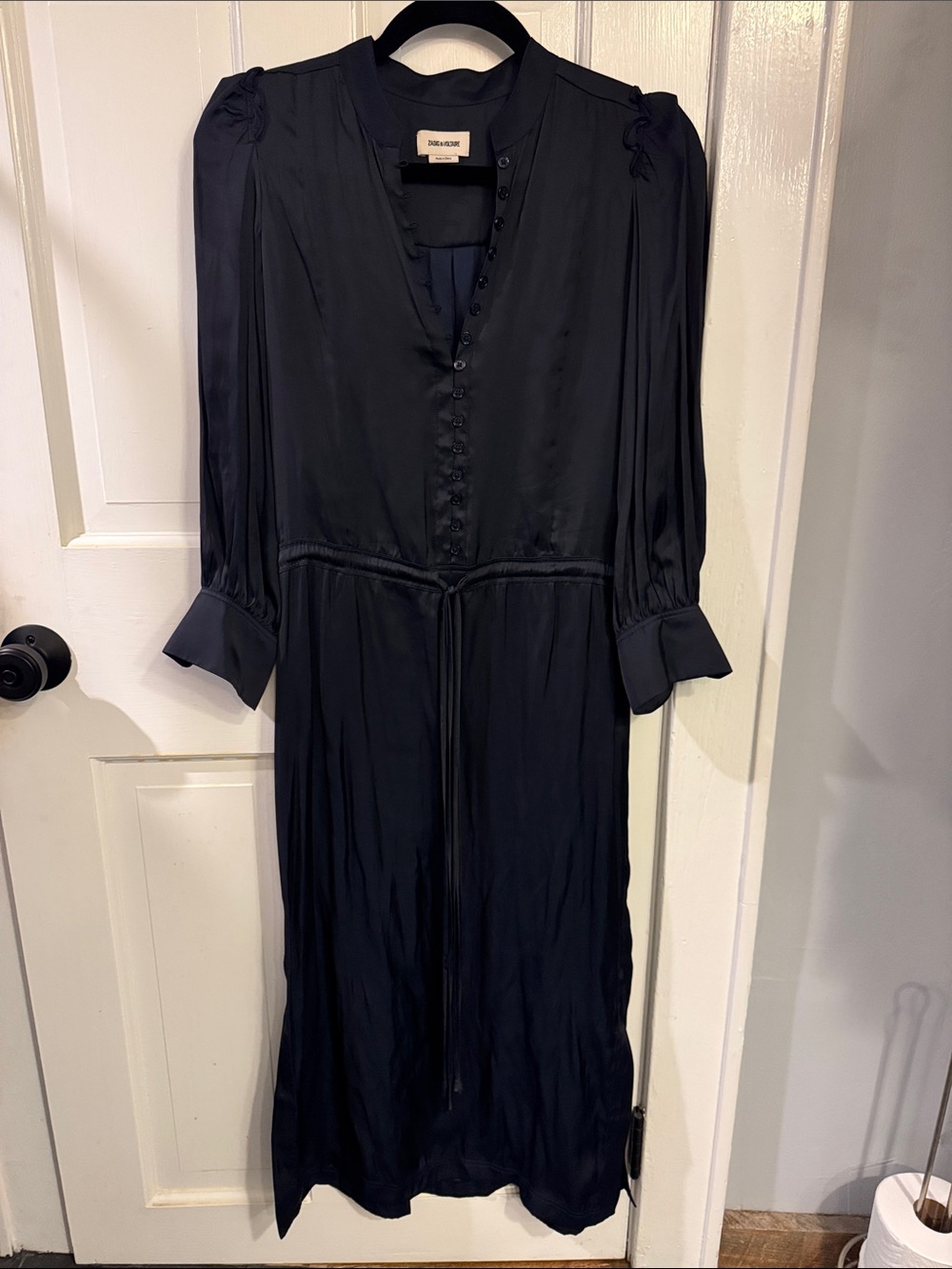 Zadig & Voltaire Navy Long-Sleeve Button-Front Midi Dress